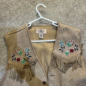 Vintage leather Double RL Ralph Lauren beaded fringe vest.